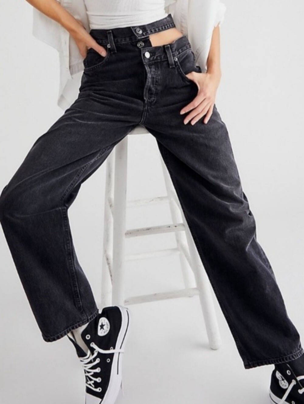 Agolde Broken Waistband Black Organic Cotton Denim Straight Jeans Womens Size 26